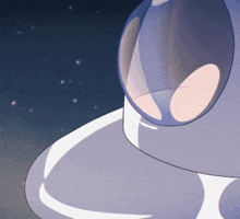 a cartoon drawing of an astronaut 's helmet with a starry sky in the background