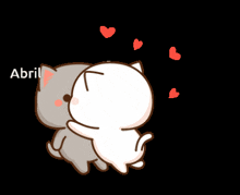 a cartoon of two cats standing next to each other with the word abril on the bottom right