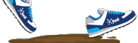 a pair of blue and white x persil shoes are floating in the air