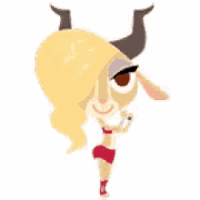 a cartoon character of a goat with horns is standing on its hind legs .