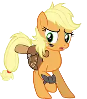 a cartoon pony with a brown saddle on her back