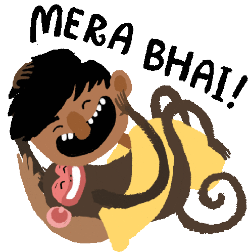 Monkey And Boy Hug Each Other And Say 'My Brother' In Hindi Sticker - Monkeys Best Friend Mera Bhai Google Stickers