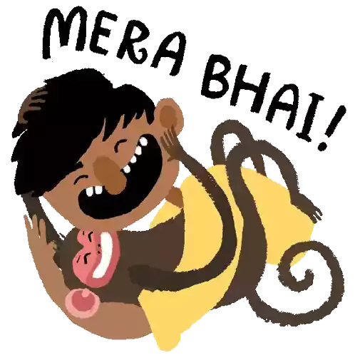 Monkey And Boy Hug Each Other And Say 'My Brother' In Hindi Sticker - Monkeys Best Friend Mera Bhai Google Stickers