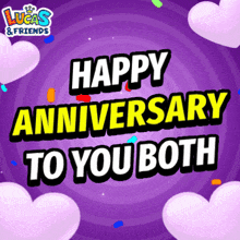 a lucas and friends anniversary greeting card with hearts and confetti