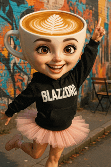 a girl in a pink tutu is wearing a hoodie that says blazord