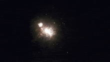 a firework display in the night sky with trees in the background