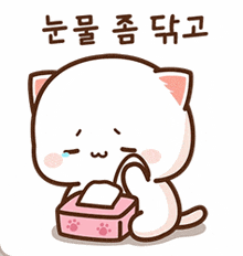a cartoon cat is holding a box of tissues and crying