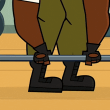 a cartoon character is lifting a barbell with a pair of gloves on