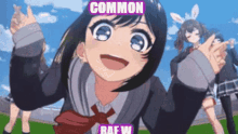 a girl in a school uniform is giving a thumbs up with a caption that says common rafw