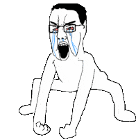 a black and white drawing of a man with glasses crying and screaming .