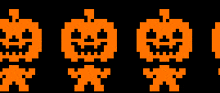 three pixelated pumpkins on a black background