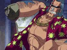 franky from one piece is wearing a shirt with stars on it