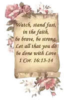 a scroll of parchment with a bible verse from 1 cor 1613-14