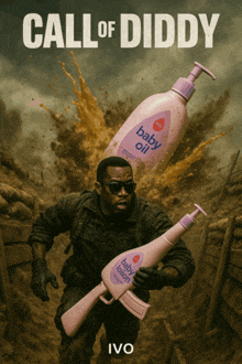 a poster for call of diddy with a soldier holding a gun