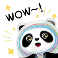 a panda bear with a rainbow on its head and the words wow written above it