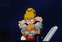 a cartoon of a girl holding a man 's face