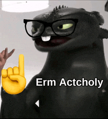 toothless from how to train your dragon wearing glasses and giving a rock sign
