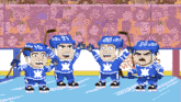 a pixel art of hockey players wearing blue jerseys with the number 34 on them