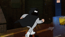 a cartoon character says ow while standing in front of a door