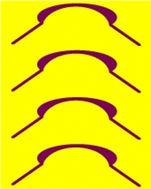 a yellow background with a row of purple lines