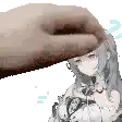 a hand is touching a girl 's head in a pixel art .