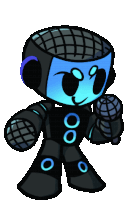 a cartoon character with headphones and a microphone