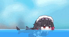 a cartoon of a girl with a shark tail swimming in the water