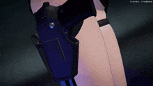 a video game character is holding a gun in a holster with chinese writing on it