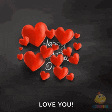 a happy valentine 's day greeting card with red hearts