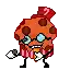 a pixel art drawing of a cookie with glasses and a scarf .