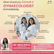 when should you consult a gynaecologist immediately according to the poster