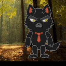 a cartoon of a black cat with a red tie