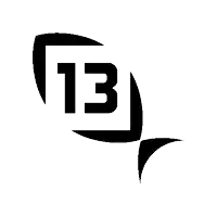 a black and white logo with the number 13 on a white background