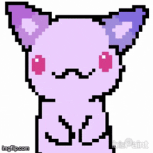 a pixel art of a cat with purple ears