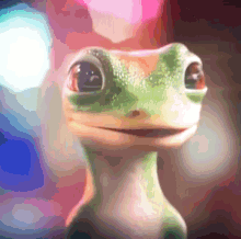 a close up of a lizard 's face with a colorful background