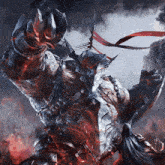a monster with a red ribbon around his neck