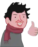 a cartoon of a man wearing a scarf giving a thumbs up