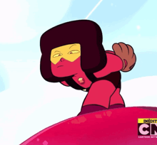 a cartoon character from cn is standing on a red object