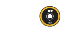a black and yellow disc with a white arrow and the number 1/2 on it