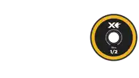 a black and yellow disc with a white arrow and the number 1/2 on it