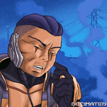 a cartoon drawing of a man with the word decimated on the bottom
