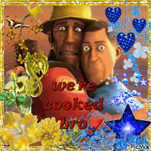 a collage of two cartoon characters with the words we 're cooked bro