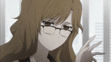 a close up of a girl wearing glasses
