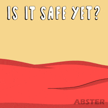 a green penguin is peeking over a red blanket with the words is it safe yet