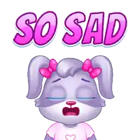 a cartoon bunny is crying with the words so sad above her head