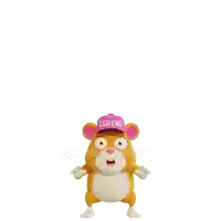 a cartoon hamster wearing a pink hat that says sprotn on it