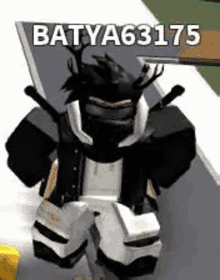 a roblox character wearing a mask and holding a knife is sitting on the ground .