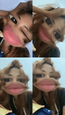 a collage of four photos of a woman making a funny face
