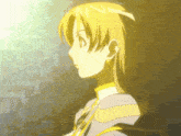 a close up of a woman 's face with a yellow background and the letter n visible