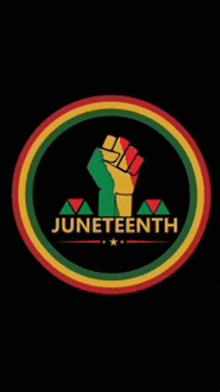 a fist in a circle with the words juneteenth on it